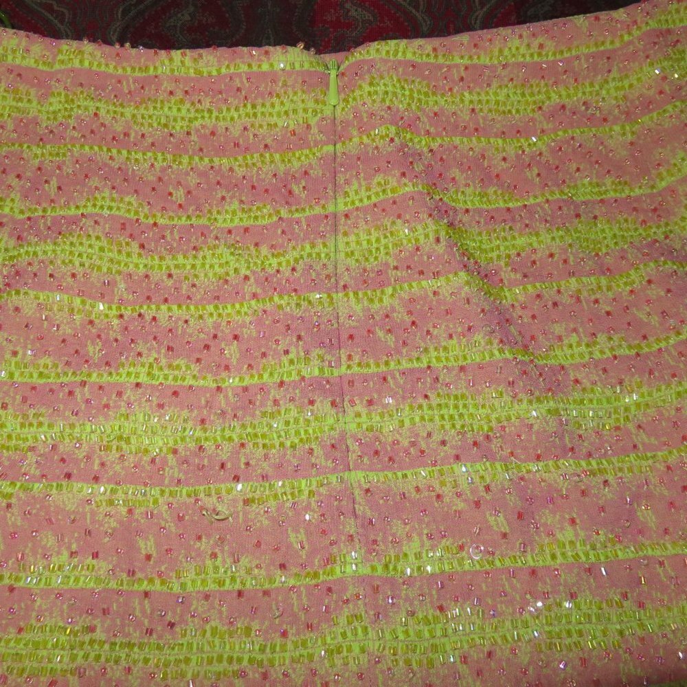 Carmen Marc Valvo SET! Neon Green Pink Beaded Embellished Skirt & sleeveless top - Picture 9 of 13